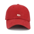 Casquette de baseball rouge en coton avec broderie de renard blanc à l'avant - Réglable / Rouge