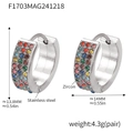 Rainbow cubic zirconia donut earrings in gold-plated stainless steel with hinge clasp - Silver Mixed Color Zircon Earrings