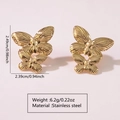 Golden double-layer stainless steel butterfly stud earrings with detailed wing texture - Stainless Steel Layered Butterfly Studs