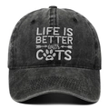 Berretto da baseball vintage in cotone nero con ricamo Life Is Better With Cats - Nero