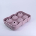Purple silicone ice mold for 6 spherical ice balls with lid and water injection holes - 6-Sphere Morandi Pink