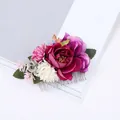 Bohemian forest style hair comb with red peony, purple roses and silver metal teeth - FS05-3 Purple