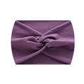 Elastic wide yoga headband in dark dusty rose knit fabric with central twist knot - Taro Purple