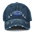 Berretto da baseball in denim blu scuro consumato con logo ricamato e dettagli strappati - Regolabile / Blu scuro