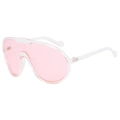Oversized wrap-around sunglasses with clear frames and light pink lenses for women - Pink Frame / Pink Lens