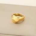 Macro shot of gold-plated 18K titanium steel ring with heart shape and star design - Size 6 / 12mm Plain Heart (KR111429-GC) / Gold
