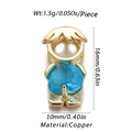 Detailed copper pendant dimensions showing 16mm height with blue heart zircon and pearl - Little Girl - Blue Heart (Pearl)