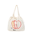 Bolso tote minimalista de nailon con ilustración de manzana roja y cordón ajustable - Blanco