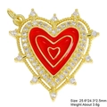Macro shot of red enamel heart charm with zircon inlay and dimensions in millimeters - Red Heart Diamond Halo