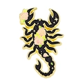 Gothic scorpion alloy brooch with black enamel, pink roses and golden star accents - Scorpion Rose