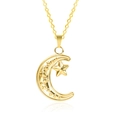 Collana in acciaio inossidabile placcato oro 18k con pendente luna e stella su base bianca - Collana 40+5cm / Oro