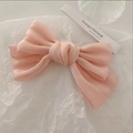 Elegante fermaglio per capelli in raso rosa perlato con doppio fiocco vintage francese - Rosa