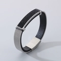 Bracciale in pelle e acciaio intrecciato con barra di cristalli neri e chiusura magnetica - Stile B Argento Con Zirconia Nera (KB107008-K)