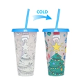 710ml Christmas color-changing cup with stars and trees showing cold-activated effect - 701-800ml / Christmas Tree (Blue)