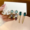 12-piece vintage pearl geometric earring set with heart-shaped and colorful gem details - Heart/Tassel Gem (19# Silver Earring Post)