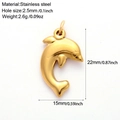 Golden stainless steel dolphin charm for DIY jewelry making with dimensions and specs - Dolphin-G10