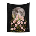 Détail de la tapisserie bohème phases de lune avec fleurs et ciel nocturne étoilé - 73X95CM / YCYX02 Fleurs Roses Noires Lune