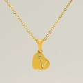 Collana a cuore in acciaio dorato con lettera V traforata e ciondolo in zircone - Lettera V
