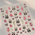Stickers nail art relief 3D avec motifs panda, pivoines roses et bambou naturel - M-862 Relief