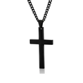 Minimalist black metal cross pendant necklace with matching black chain on white background - Black