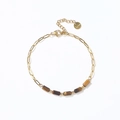 18K gold plated paperclip chain bracelet with brown tiger eye stones and lobster clasp - Paperclip Chain / Gold Tiger's Eye