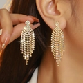 Luxurious gold-plated drop earrings with sparkling AB rhinestones and long fringe tassels - Gold AB Iridescent Multi-layer Tassel Earrings