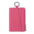 Pink lychee grain leather mini coin purse with zip pocket and metal ring loop - Rose Red