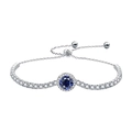 Adjustable 925 silver bracelet featuring a deep blue center stone and pave crystals - 925 Sterling Silver (White Gold Plated) / 1 Carat Royal Blue Moissanite