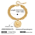 18K gold plated stainless steel sun pendant bracelet with multi-strand chain design - Gold Multi-layer Sun Pendant Bracelet (JDB0306064-PS)