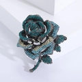 Luxurious rose flower brooch with blue and yellow rhinestones on gun black metal - Lake Blue
