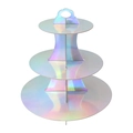 Alzatina per cupcake olografica argento a 3 livelli in cartone con manico superiore - 3 Livelli Cangiante