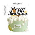 Happy Birthday beer themed cake topper with black glitter and gold mug icons - Oktoberfest Large Cake Topper