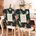 Lot de 2 housses de chaise Noël bleu foncé avec imprimé doré Merry Christmas et flocons - Flocon de Neige Marine Imprimé