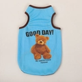 Blue mesh dog vest with teddy bear print and Good Day text for summer pet wear - Blue