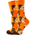 Funny orange knitted crew socks featuring cute squirrel patterns with brown heel and toe - Size 35-42 / Squirrel