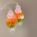 Macro detail of layered colorful circular shell earrings with pink and orange gradients - 62# 925 Sterling Silver Earring Post-Colorful-Large Gradient Disks (HE24970)