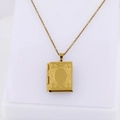 Golden book-shaped photo locket necklace with vintage floral patterns and chain - Square Engraved/Gold