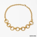 Polished gold stainless steel link necklace with faceted ring accents and lobster clasp - Gold Circle Link Necklace (KDD1086)