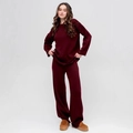 Ensemble en tricot bordeaux avec haut à manches longues et pantalon large assorti - S / Bordeaux