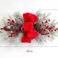 Guirlande de Noël 65cm avec nœud en velours rouge, pommes de pin et neige floquée - N609 Style Neige Floconné