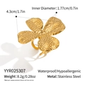 Detail showing dimensions of vintage gold stainless steel flower ring with hammered texture - Hammered Flower Ring (YYR025307)