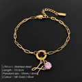 Gouden titanium stalen armband met cursieve letter H en roze kristallen hanger - Letter H