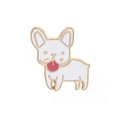 French Bulldog dog brooch with white enamel and golden chain for creative styling - White Frenchie
