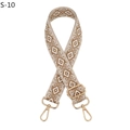 Adjustable khaki and white geometric jacquard canvas bag strap with gold metal hardware - S-10 Camel