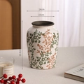 Nordische Vintage Keramikvase mit Eisrissmuster, Blumenmotiven und Maßangaben - A056 Kaffee Grün Floral Eis Riss Vase