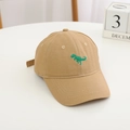 Detail of khaki cotton baseball cap for kids with green dinosaur embroidery - Khaki Little Dinosaur (HY-35007)