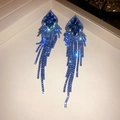 Königsblaue Quastenohrringe mit geometrischem Zirkon-Blumenmuster und langen Fransen - Blau (925 Sterling Silber Ohrring Stecker)