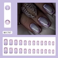 Uñas postizas degradadas moradas estilo francés con purpurina plateada y set de 24 piezas - Estilo Francés Purple Rhyme Con Pegamento (W1797)