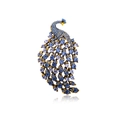 Peacock brooch in vintage gold finish with blue and light purple rhinestones - Small Size / Blue