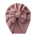 Infant waffle knit turban hat with large bow in dusty pink color for baby girls - Taro Purple